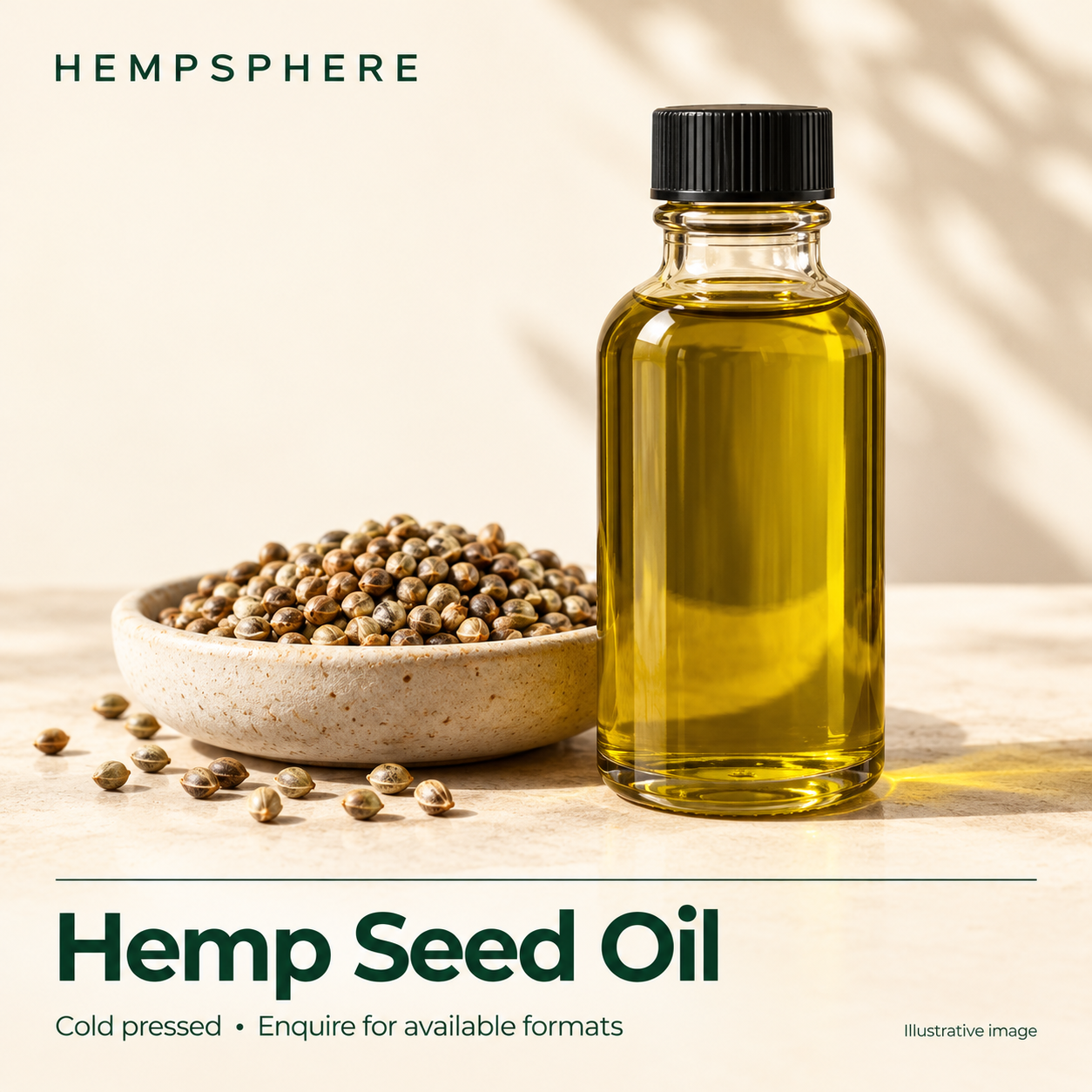 Illustrative Hempsphere Hemp Seed Oil product artwork.