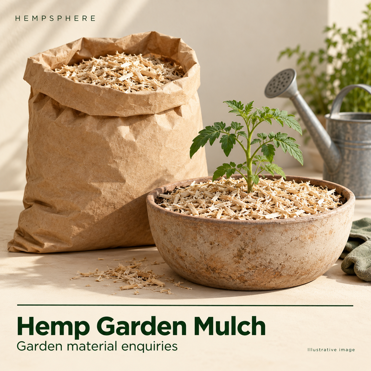 Illustrative Hempsphere Hemp garden mulch product card.